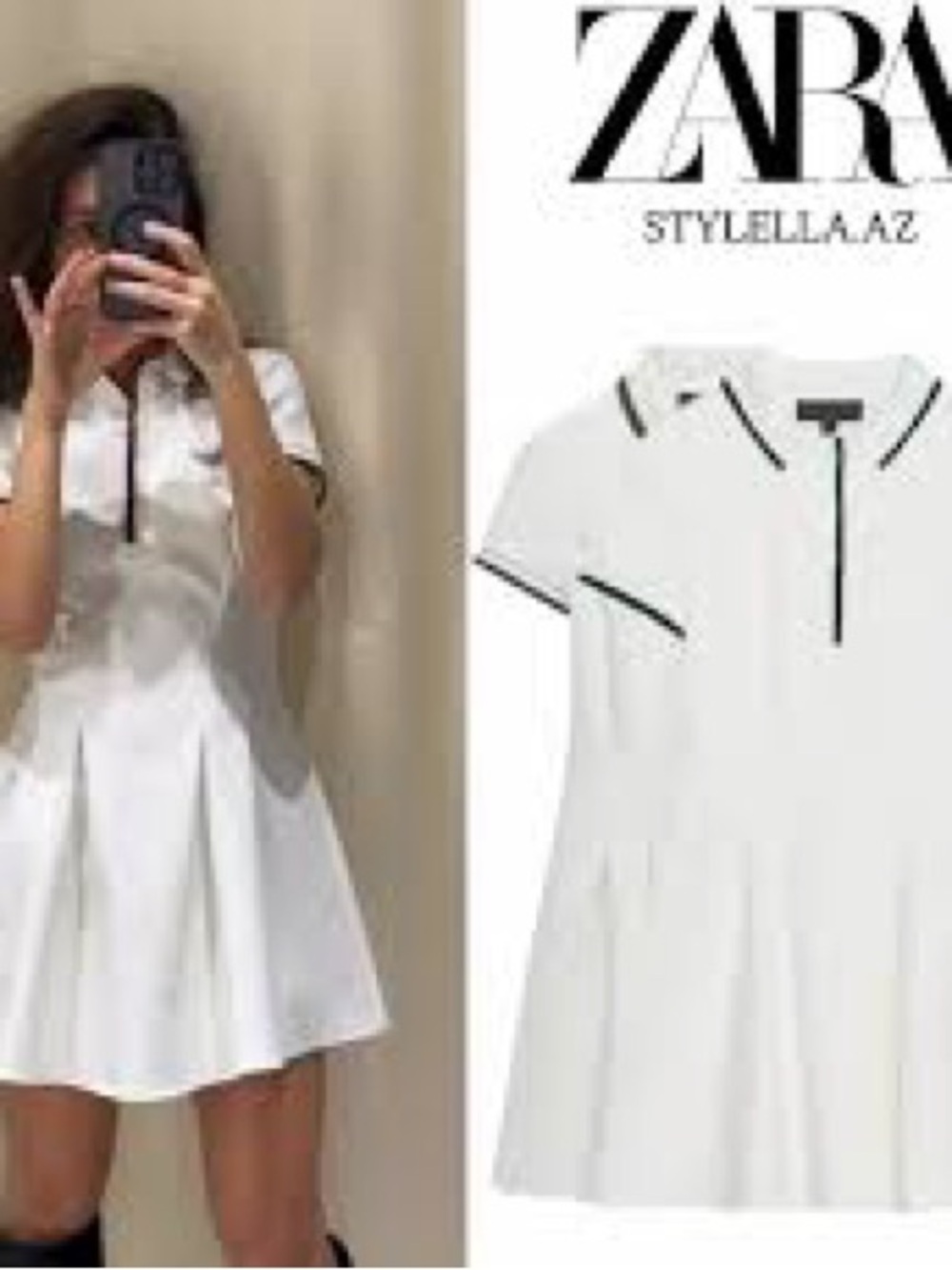 Zara White Mini Polo Dress with Contrast Trim